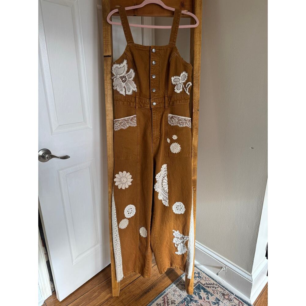 Up-cycles by Ckay | Hand Sewn Lace & Crochet Patchwork Flare Overalls - Picture 6 of 8